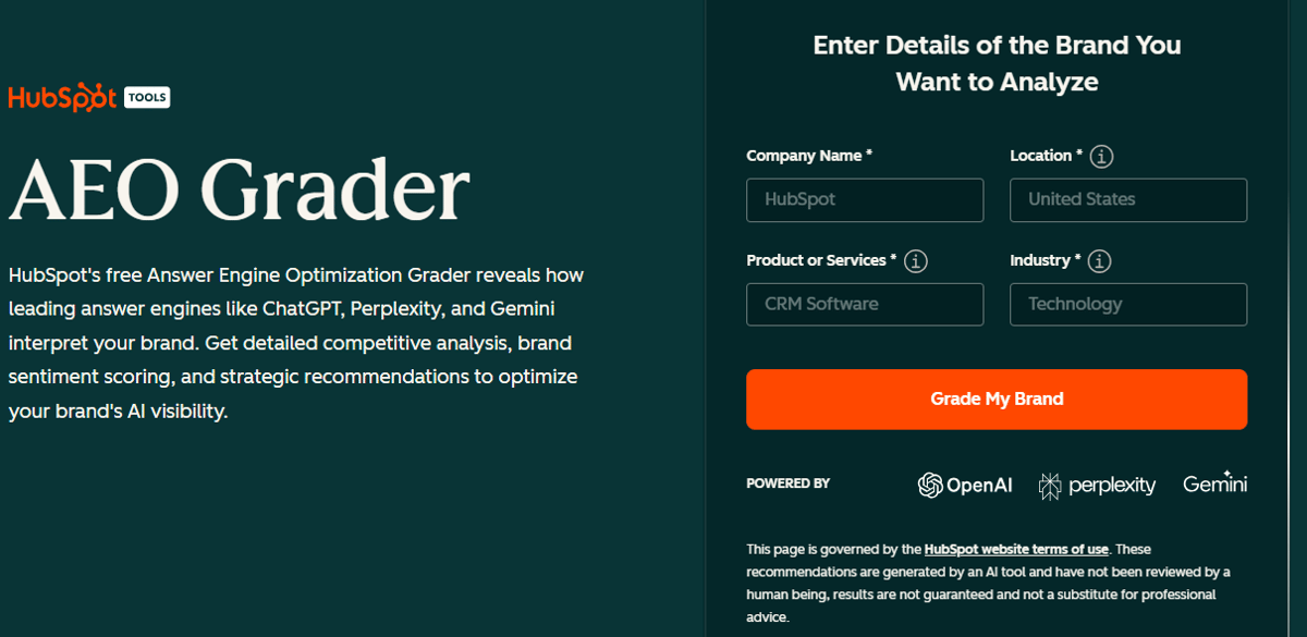 what is hubspot aeo grader