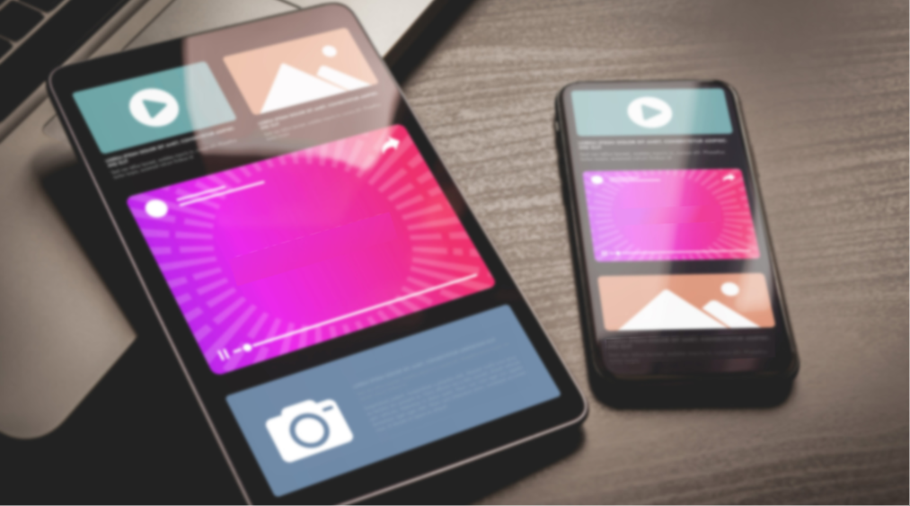 Mobile phones with native ad mock-ups
