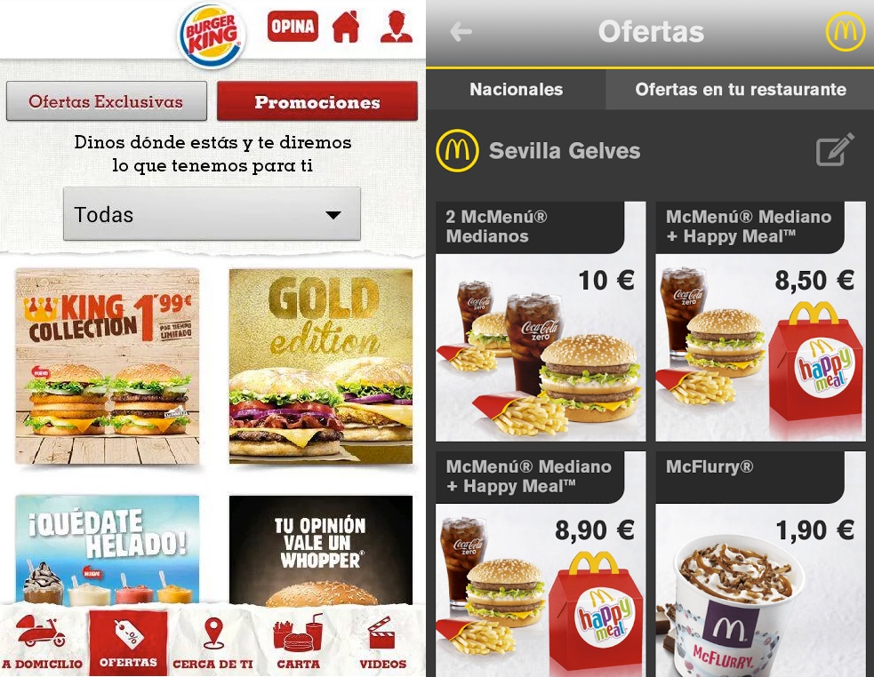 McDonald's Spain App vs. Burger King Spain App - What ...